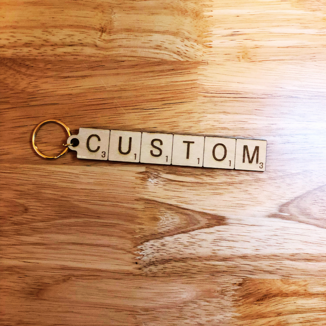 Custom Scrabble Word Game Wood Key Chain