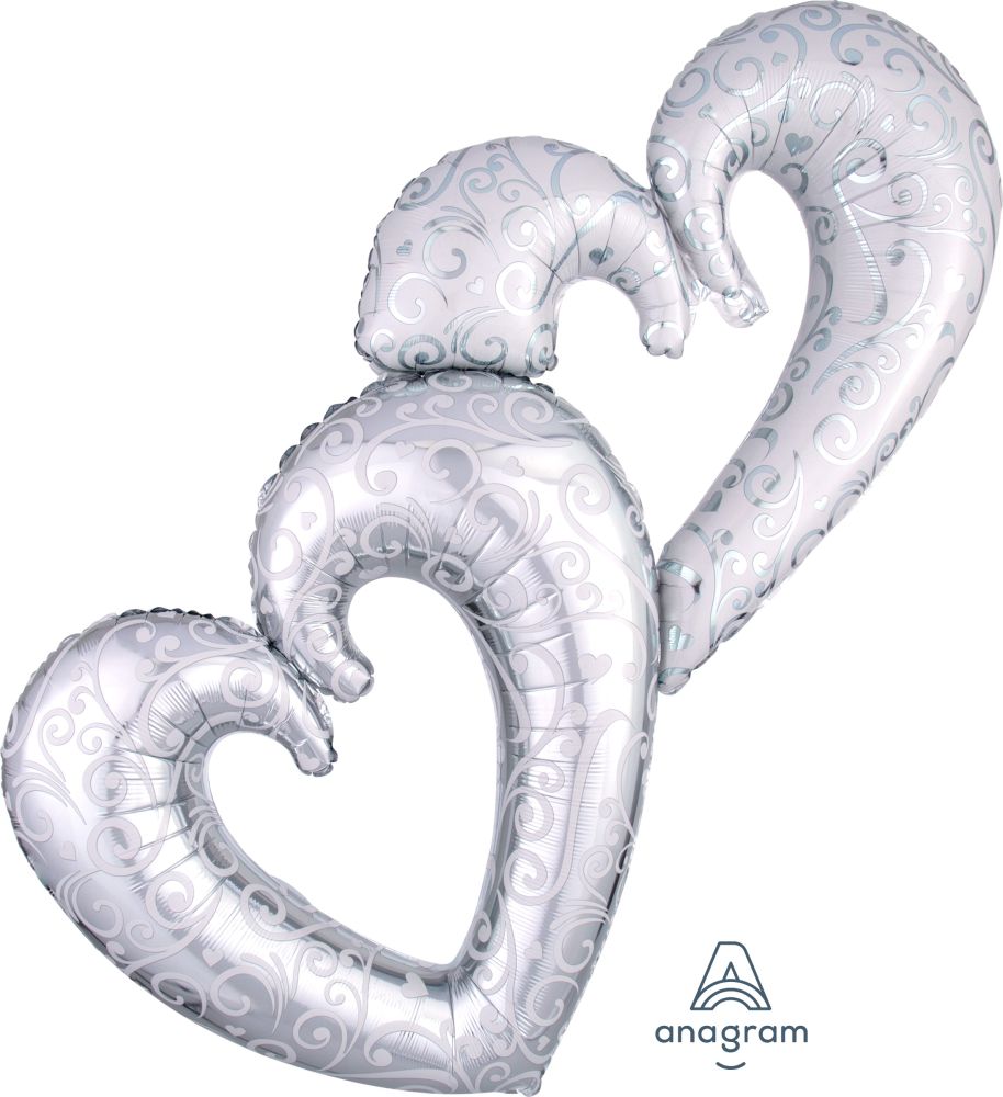 Interlocking Silver Heart Balloons