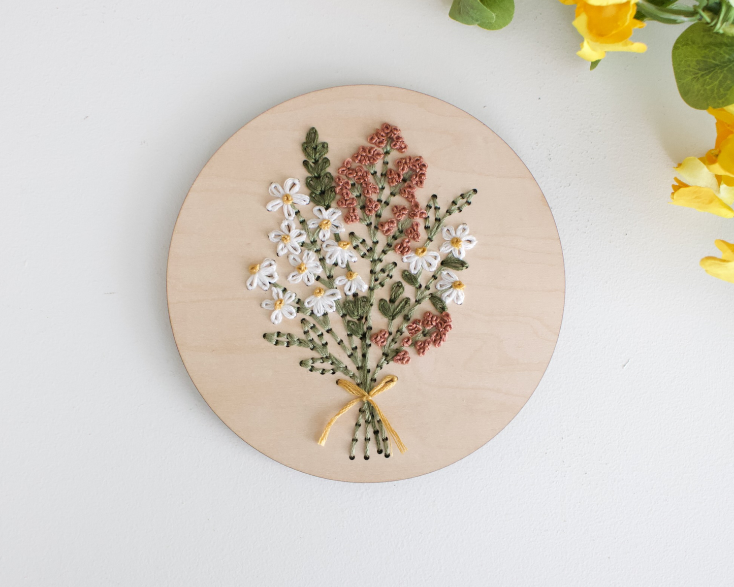 Daisy Bouquet Wood Embroidery Plaque