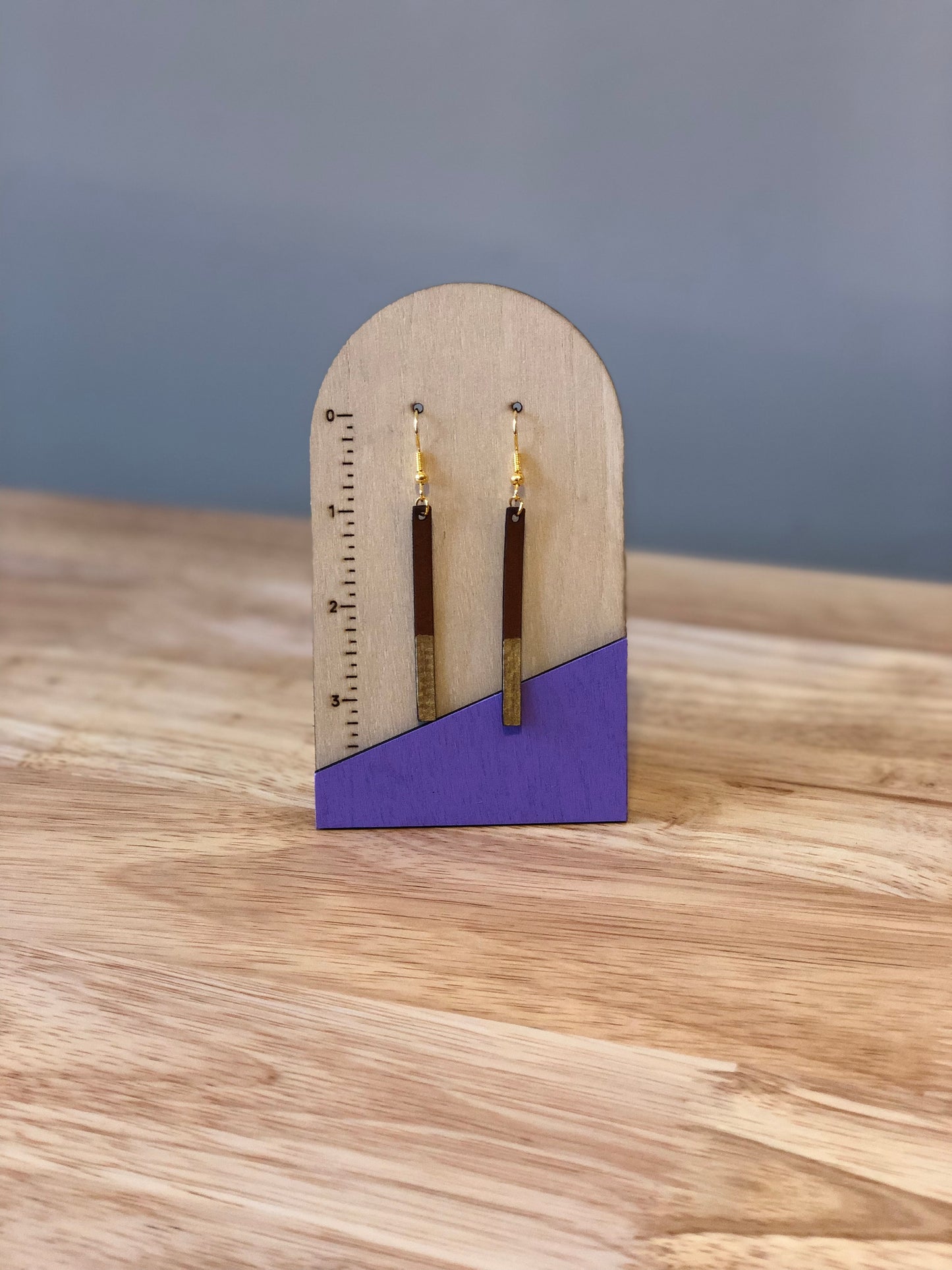 Faux Leather Brown & Fold Bar Earrings