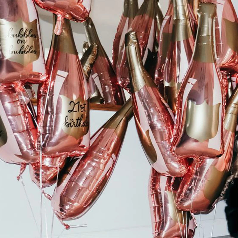 Large Rose Gold Champagne Bottle Mylar Balloon
