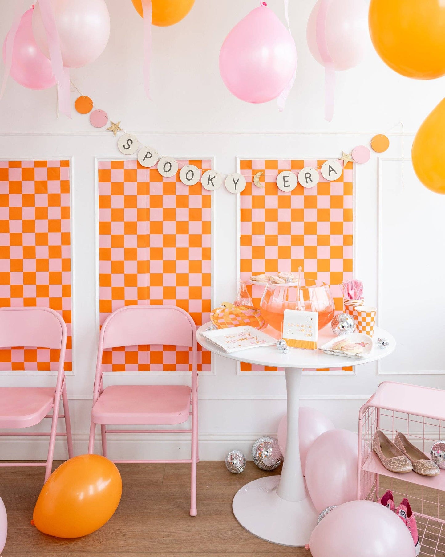 Pink & Orange Checked Table Runner