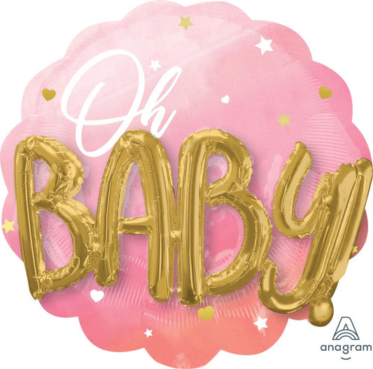 3D Effect Oh Baby Pink Balloon