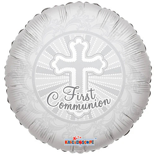 First Communion White & Silver Mylar Foil Balloon