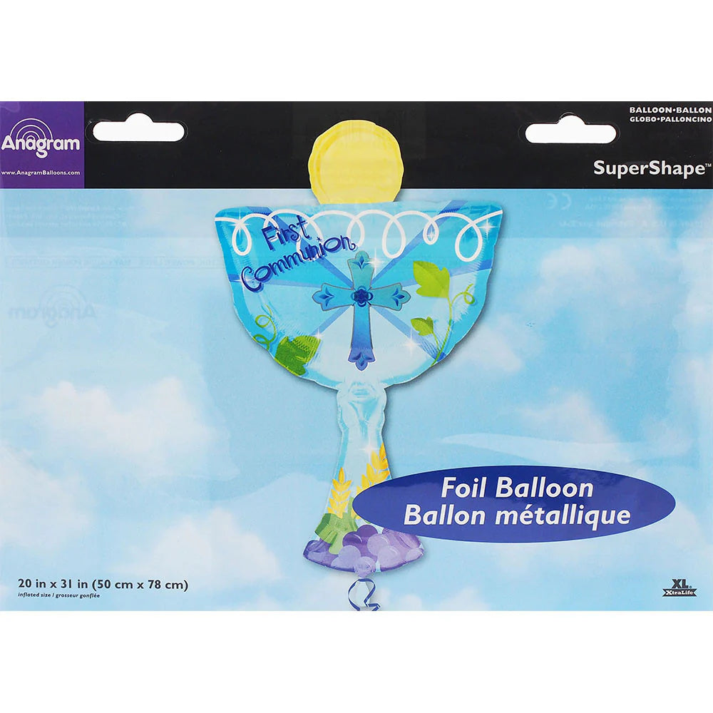 Large Blue First Communion Cup Mylar Balloon