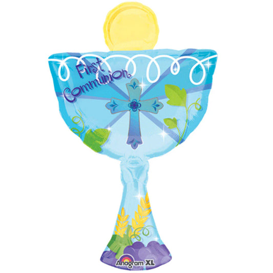 Large Blue First Communion Cup Mylar Balloon