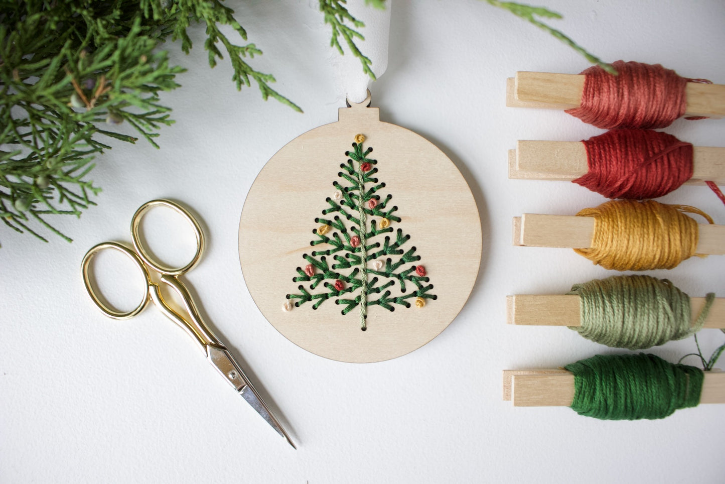 Wood Embroidery Christmas Ornament