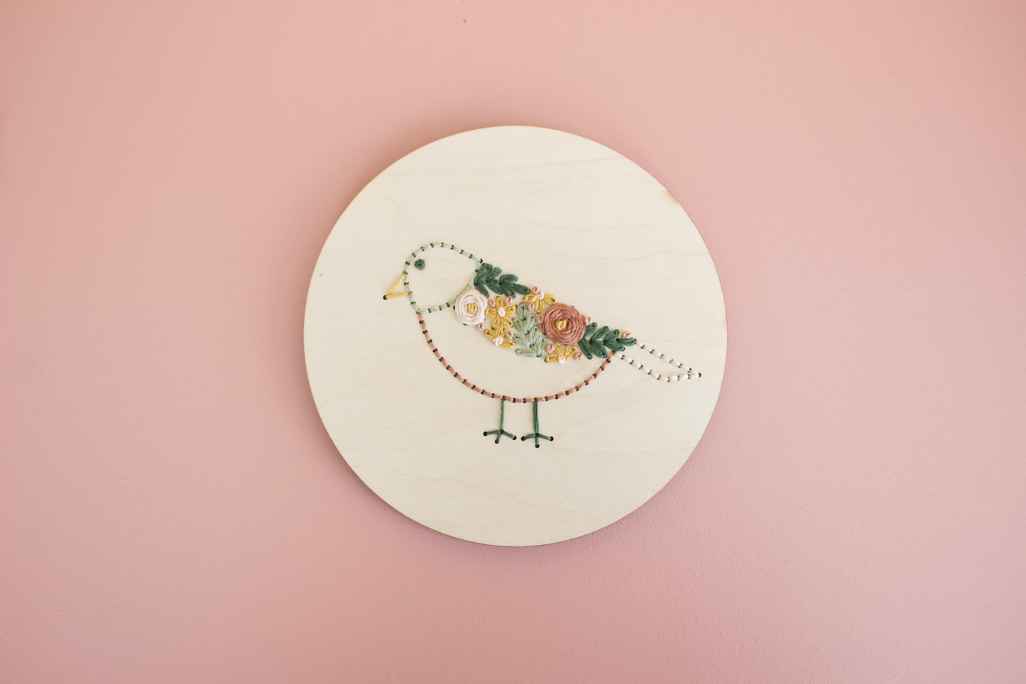 Bird Wood Embroidery Plaque