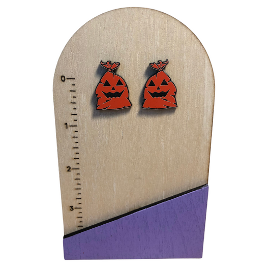 Throwback Orange Jack-O-Lantern Trash Bag Earrings