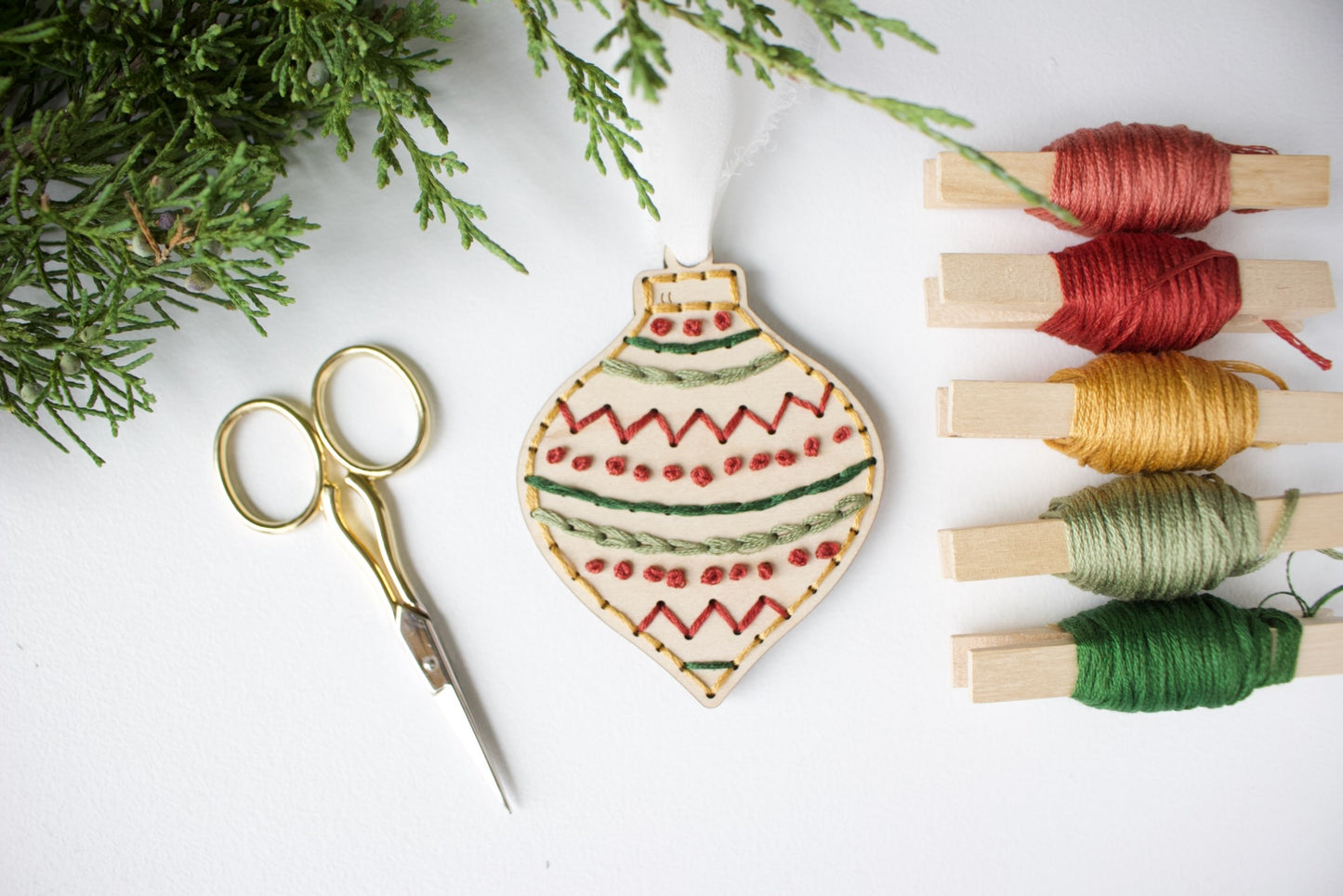 Wood Embroidery Christmas Ornament