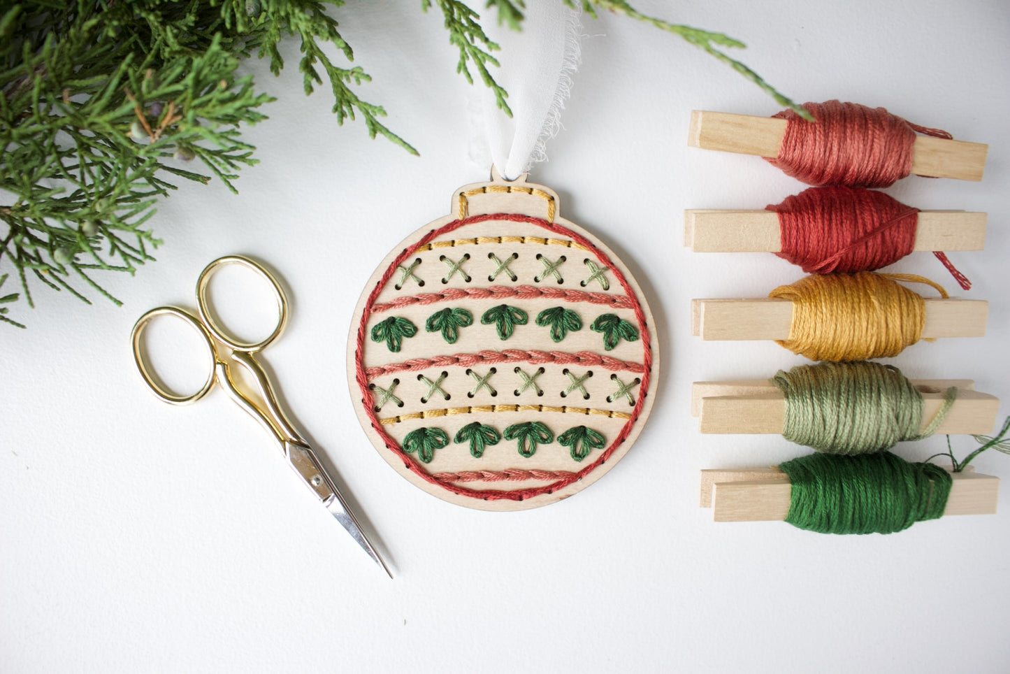 Wood Embroidery Christmas Ornament