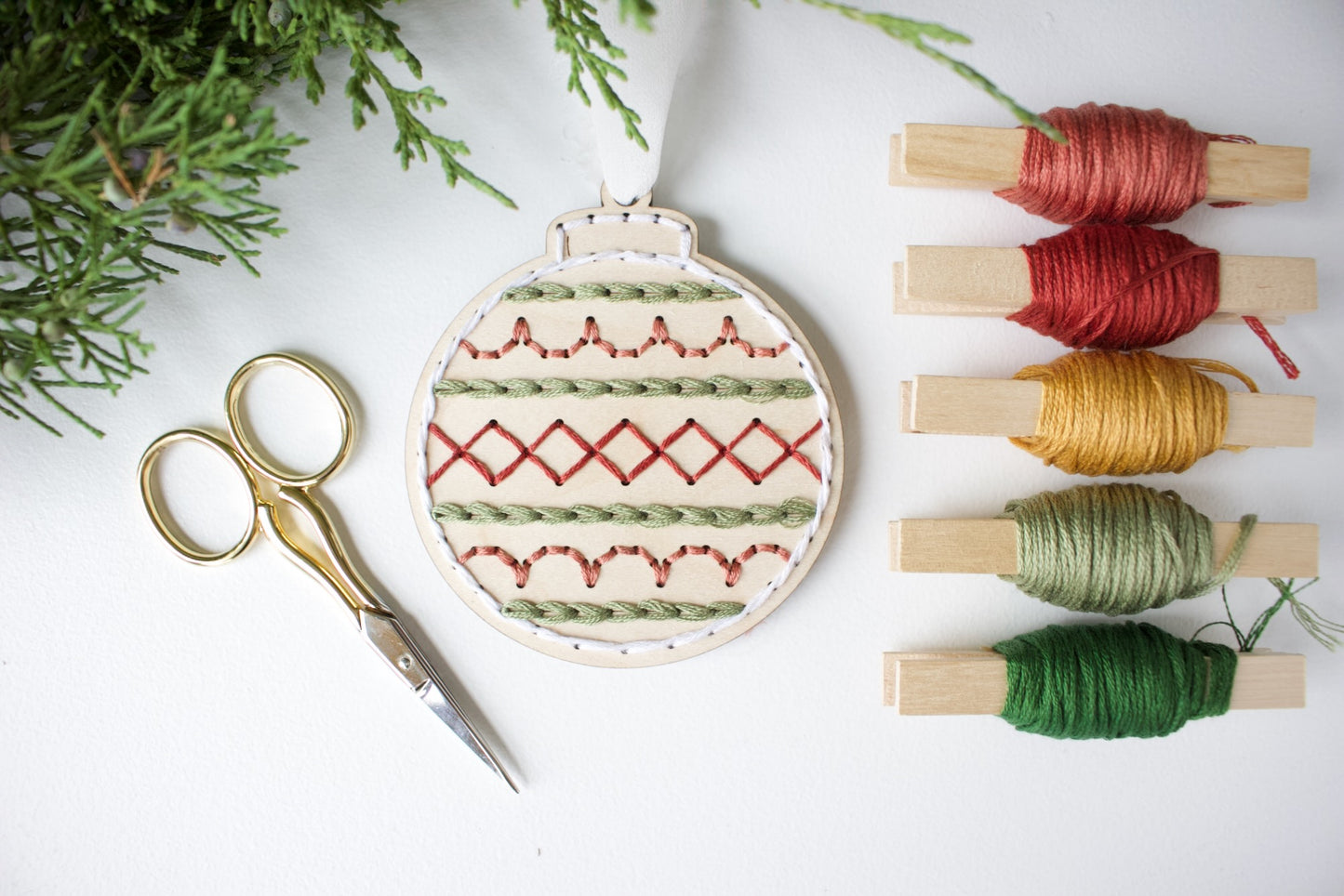 Wood Embroidery Christmas Ornament