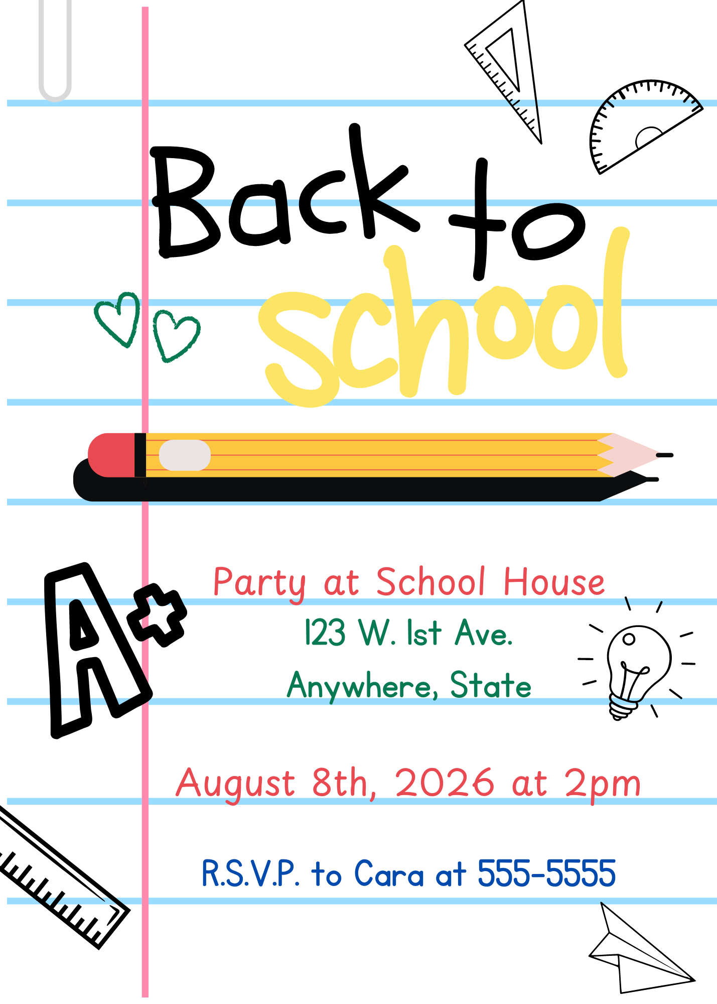 Back to School Party Invitation for Digital Download