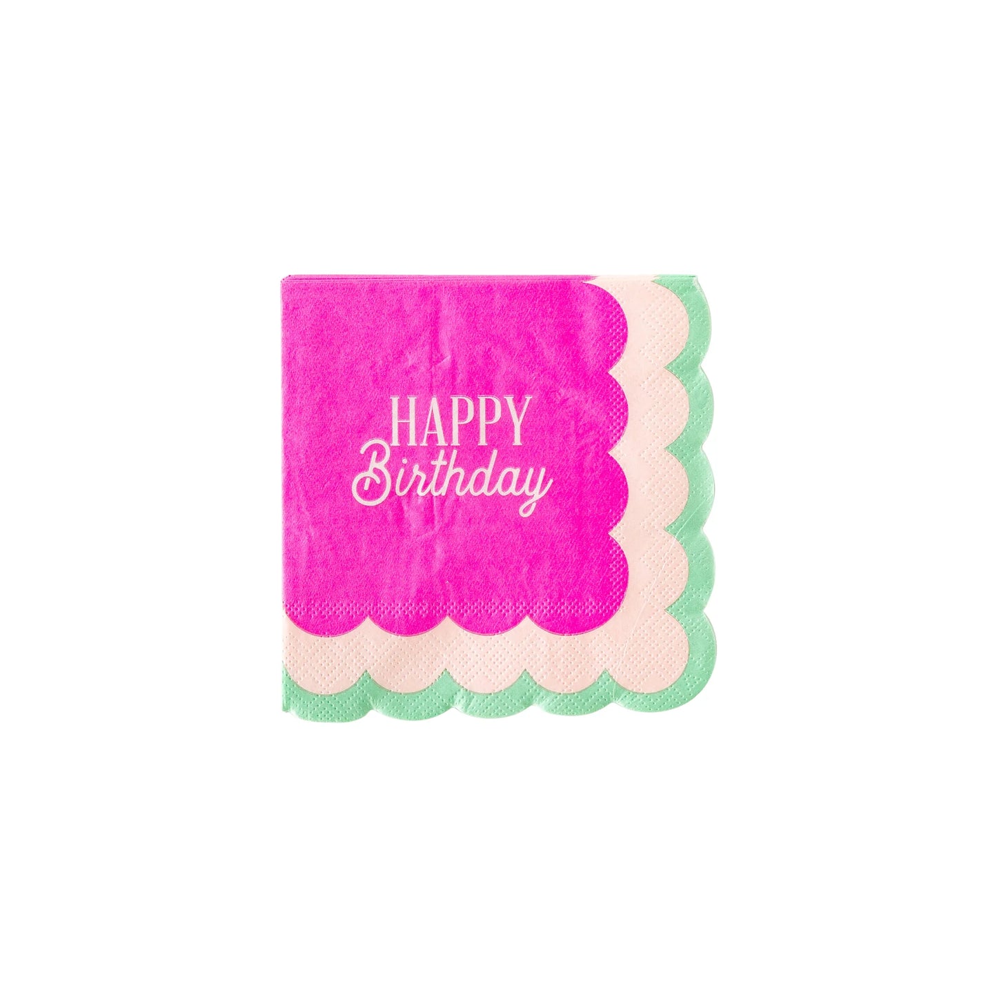 Pink Happy Birthday Scalloped Cocktail Napkin