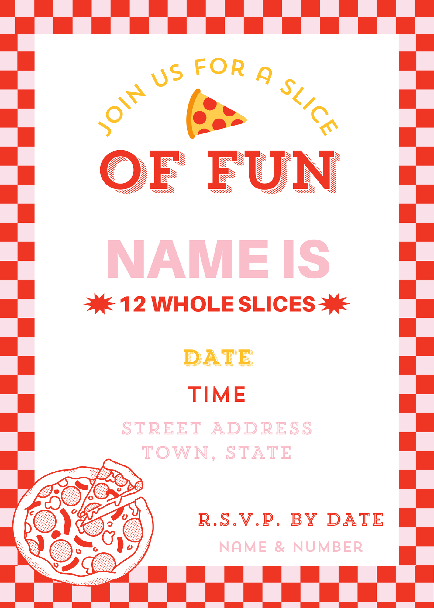 Slice of Fun Pizza Party Invitation Digital Download