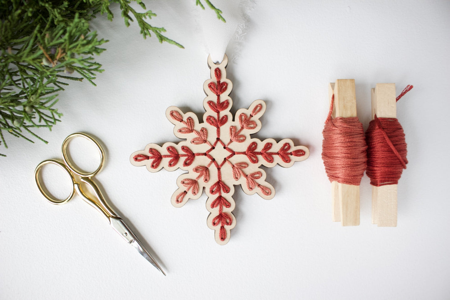 Wood Embroidery Christmas Ornament