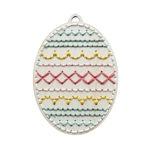 Easter Egg Wood Embroidery Ornament