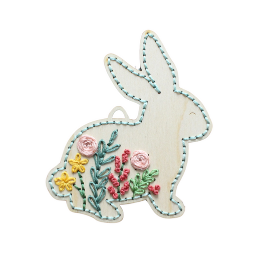 Easter Bunny Wood Embroidery Ornament