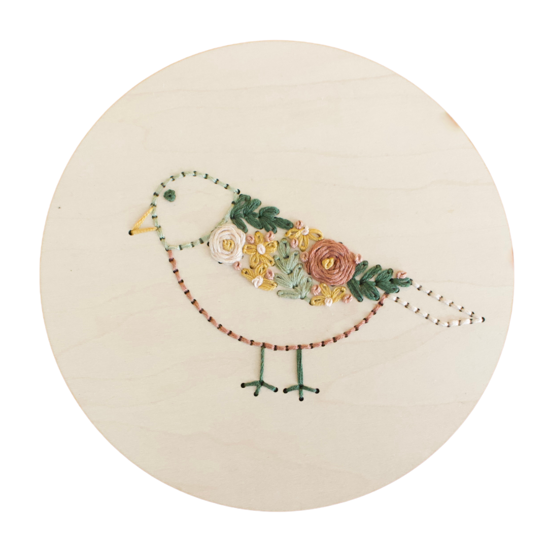 Bird Wood Embroidery Plaque